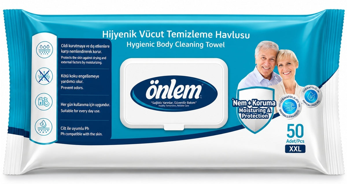 Önlem Hijyenik Vücut Temizleme Islak Mendil Havlu 50 Yaprak Tekli Pk