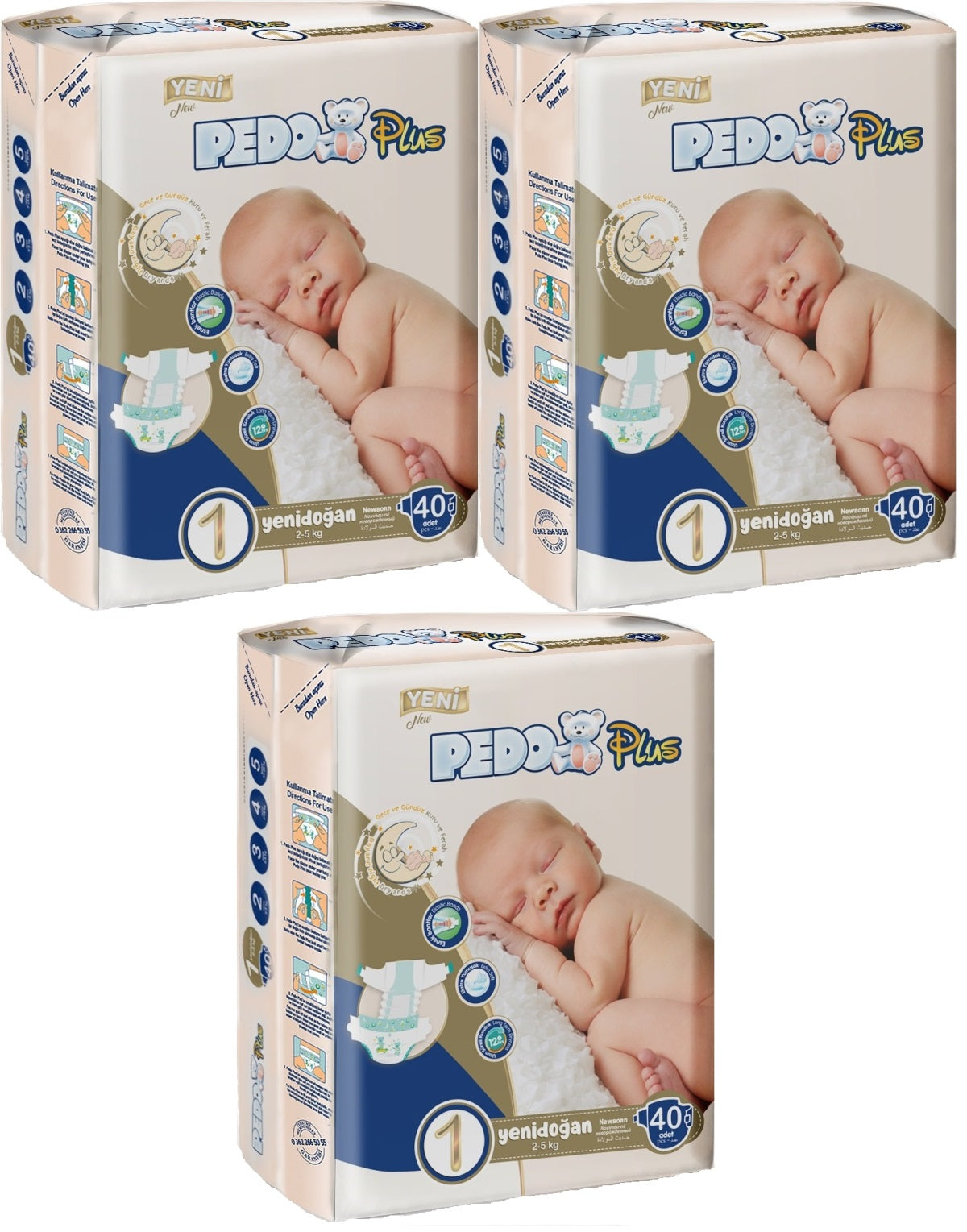 Pedo Plus Bebek Bezi 1 Beden 2-5 KG Yeni Doğan 120 Adet Jumbo Fırsat Pk