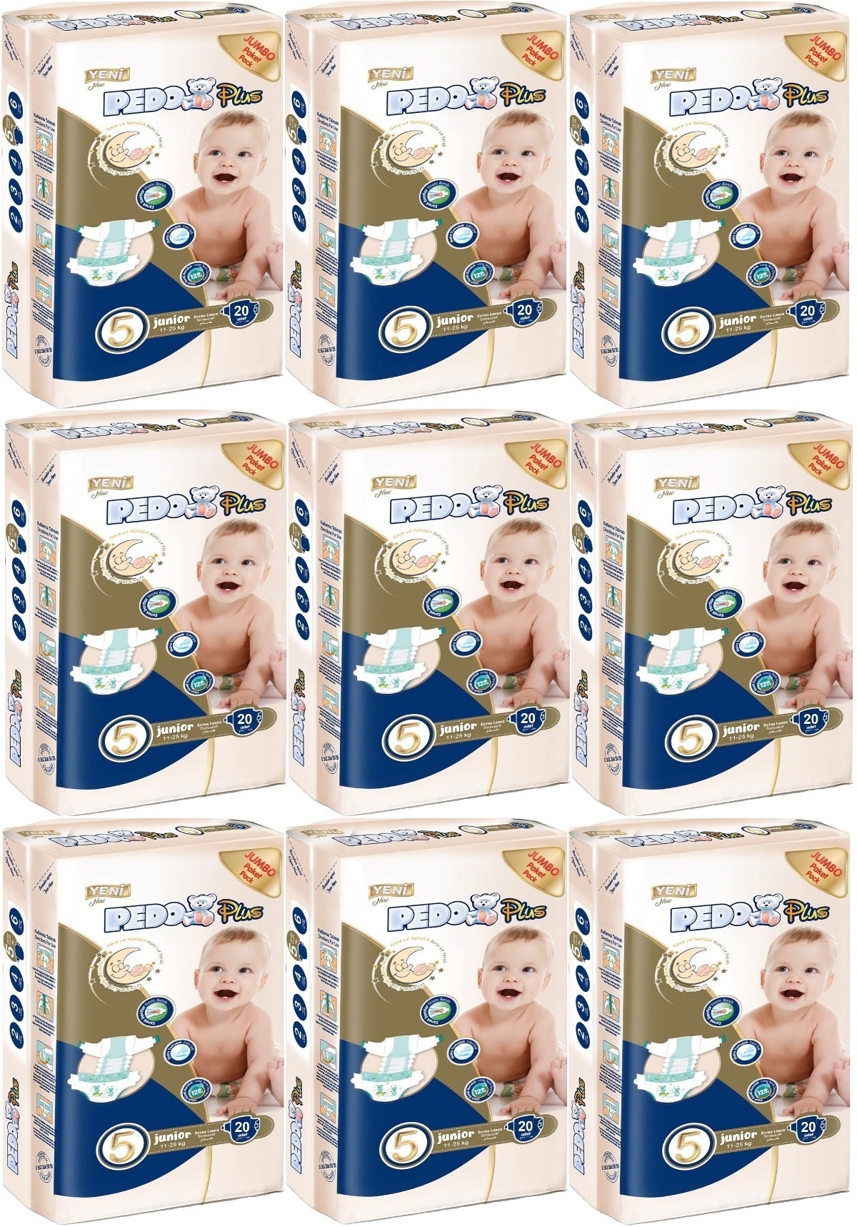Pedo Plus Bebek Bezi 5 Beden 11-25 KG Junior 180 Adet Jumbo Ekstra Pk