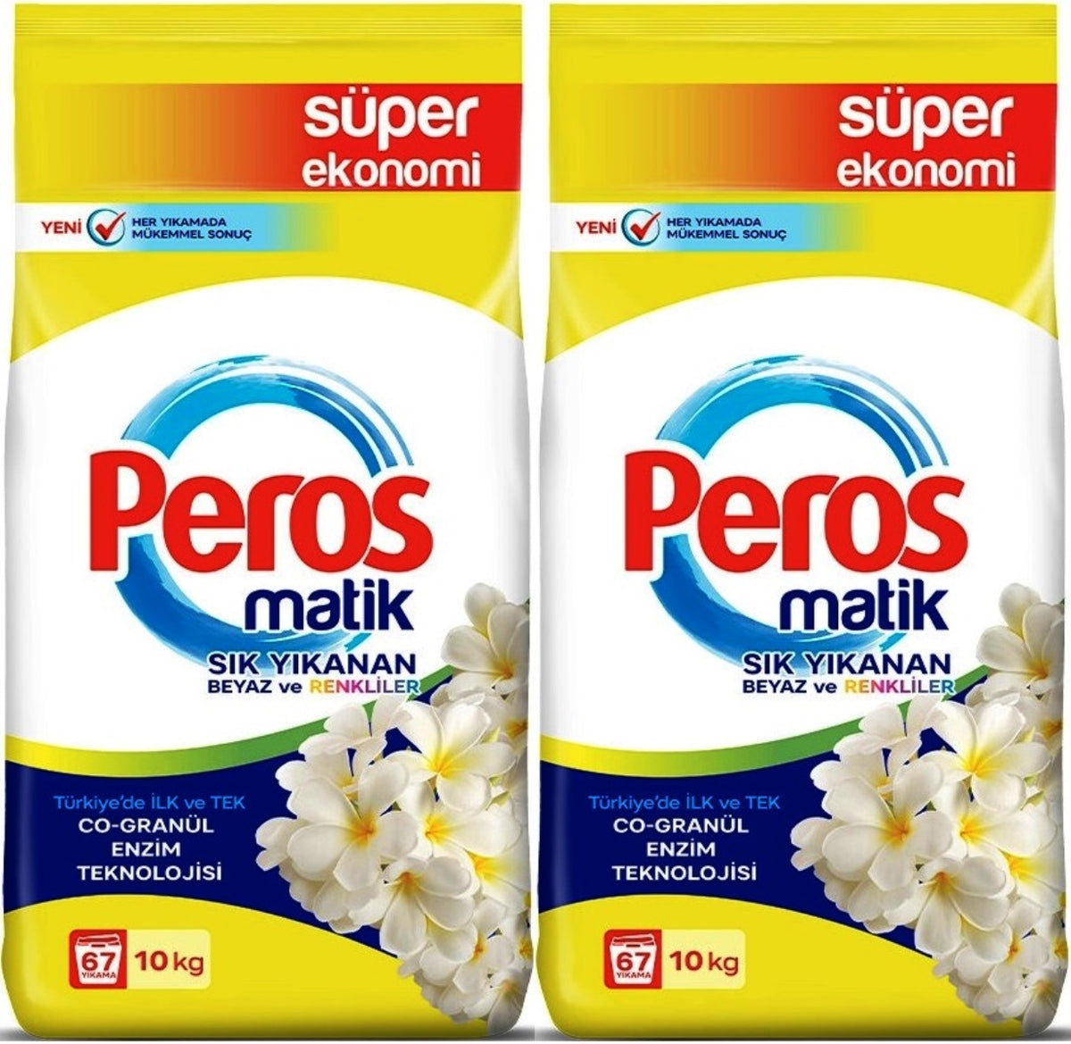 Peros Matik Toz Çamaşır Deterjanı 20KG Yasemin Çiçeği (Beyaz ve Renkliler) (134 Yıkama) (2PK*10KG)