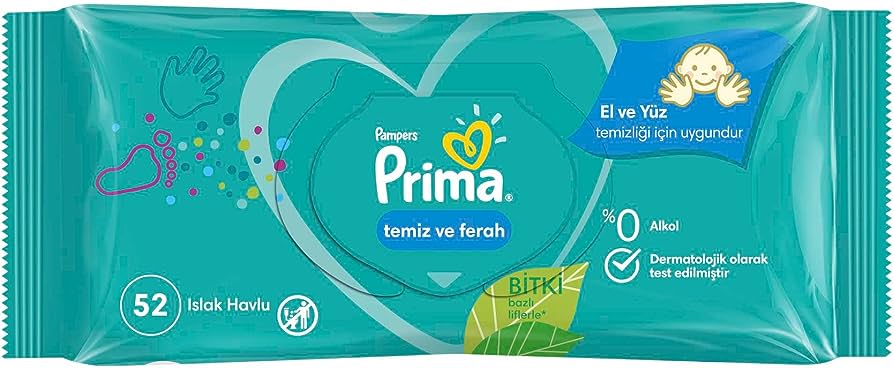 Prima Islak Havlu Mendil Temiz ve Ferah/Fresh Clean 52 Yaprak (Bitki Bazlı) Tekli Pk