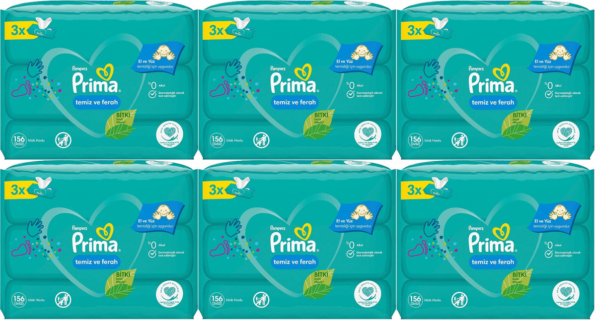 Prima Islak Havlu Mendil Temiz ve Ferah (Bitki Bazlı) 18 Li Set (6PK*3) 936 Yaprak