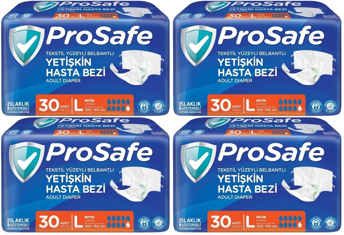 Prosafe Yetişkin Bezi Bel Bantlı Tekstil Yüzey L - Large - Büyük Boy 120 Adet