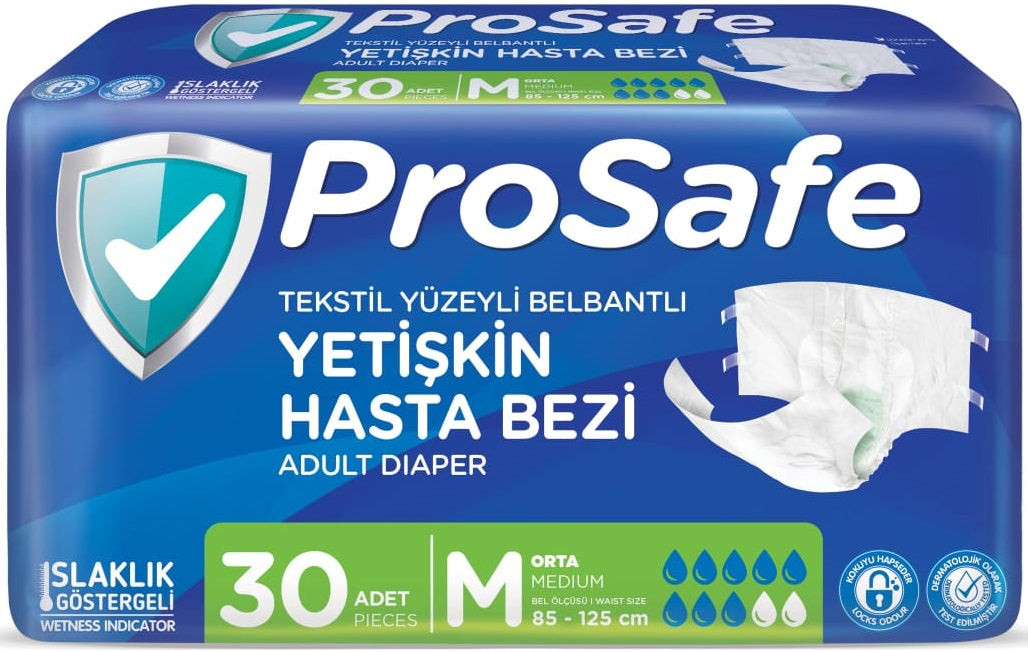 Prosafe Yetişkin Bezi Bel Bantlı Tekstil Yüzey M - Medium - Orta Boy 30 Adet Tekli Pk