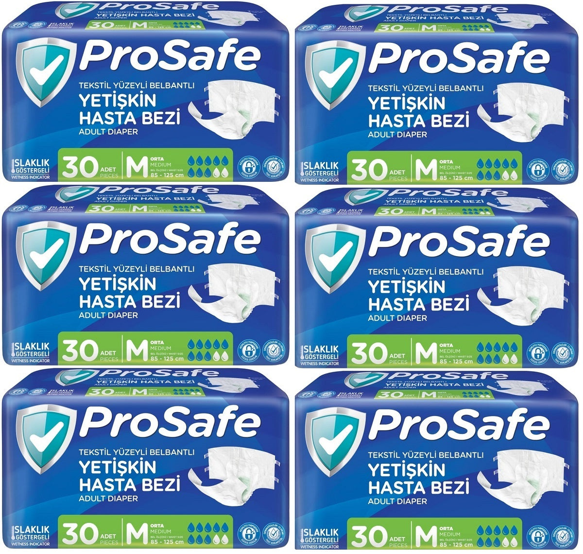 Prosafe Yetişkin Bezi Bel Bantlı Tekstil Yüzey M - Medium - Orta Boy 180 Adet (6PK*30)