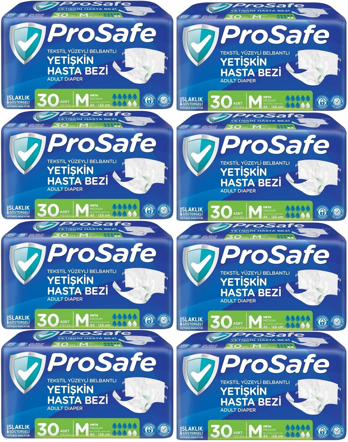 Prosafe Yetişkin Bezi Bel Bantlı Tekstil Yüzey M - Medium - Orta Boy 240 Adet (8PK*30)