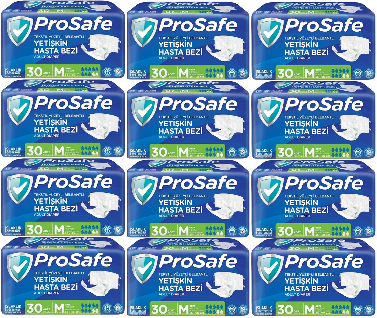 Prosafe Yetişkin Bezi Bel Bantlı Tekstil Yüzey M - Medium - Orta Boy 360 Adet (12PK*30)
