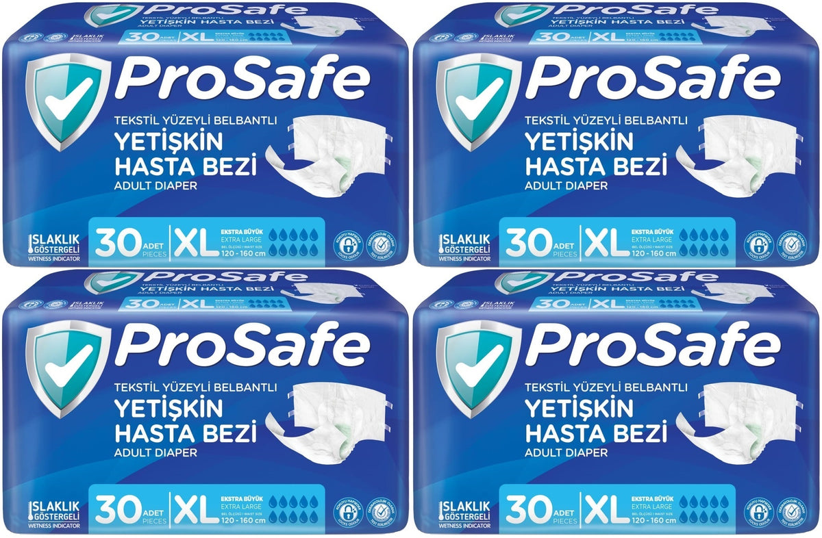 Prosafe Yetişkin Bezi Bel Bantlı Tekstil Yüzey XL-Extra Large Boy 120 Adet (4PK*30)