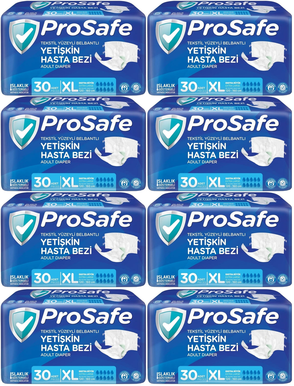 Prosafe Yetişkin Bezi Bel Bantlı Tekstil Yüzey XL-Extra Large Boy 240 Adet (8PK*30)