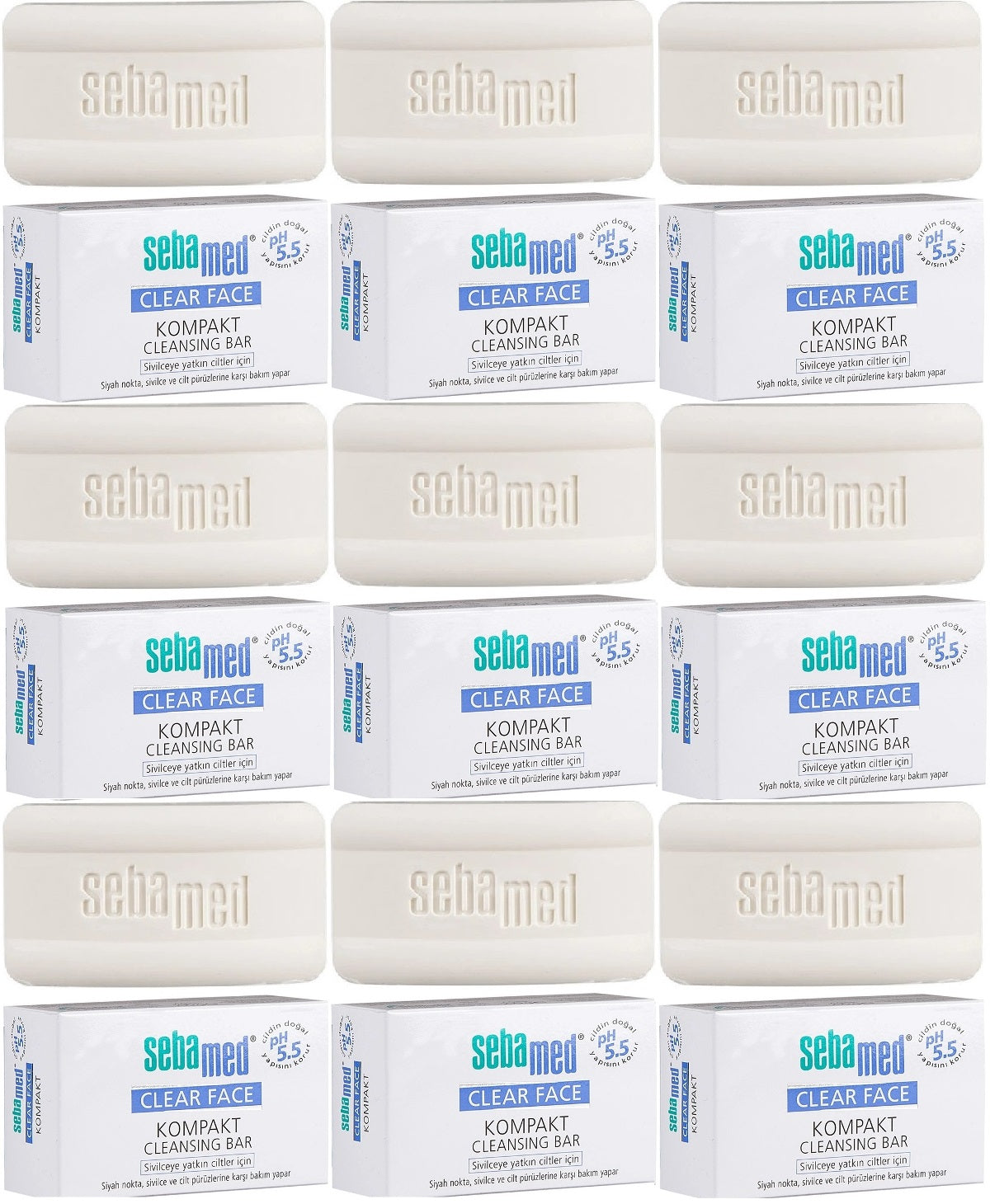 Sebamed Clear Face Kompakt Yüz Temizleme Barı Sabun Sivilceye Yatkın Cilt 100GR (9 Lu Set)