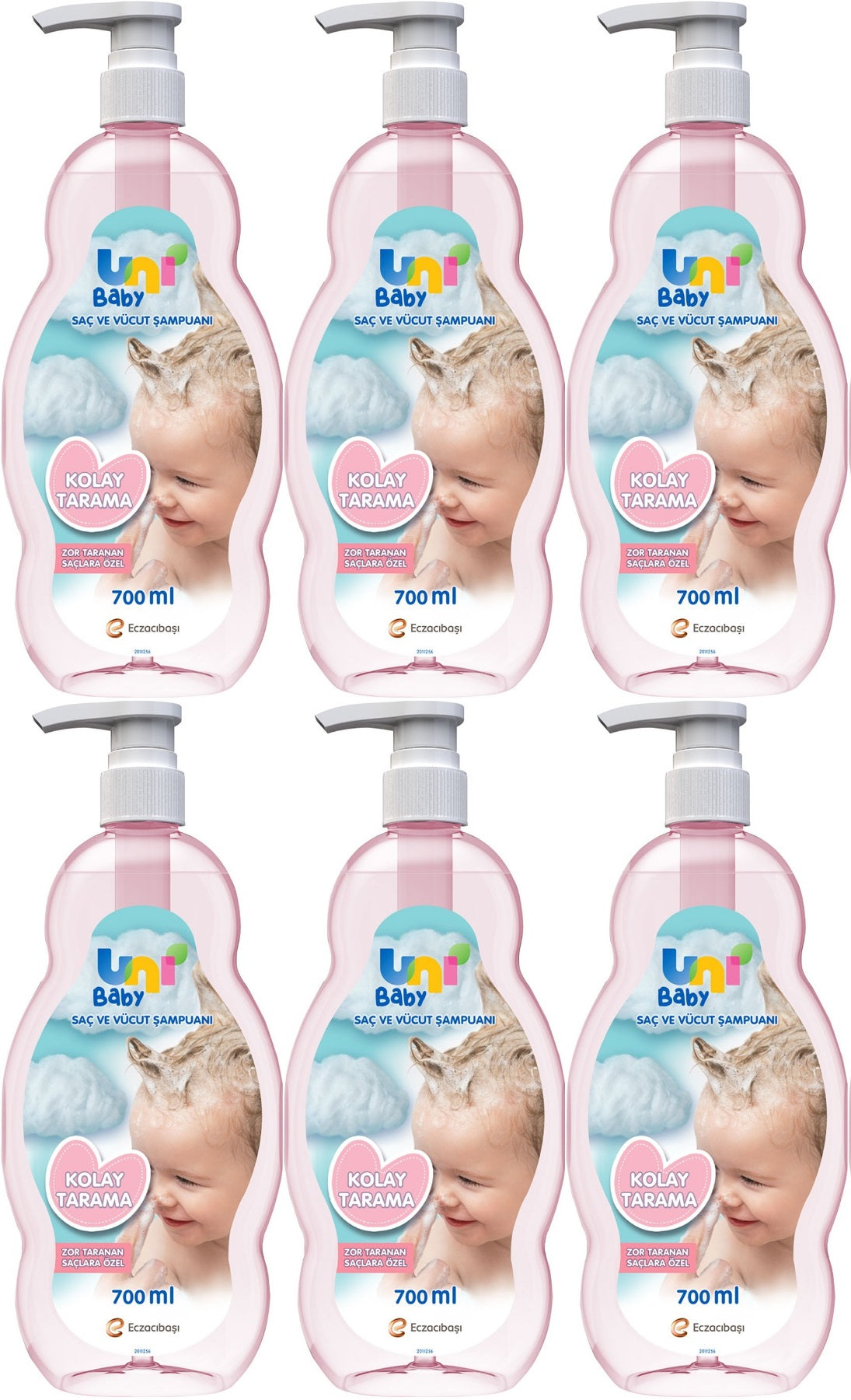 Uni Baby Bebek Kolay Tarama Saç ve Vücut Şampuanı 700ML (Pompalı) (6 Lı Set)