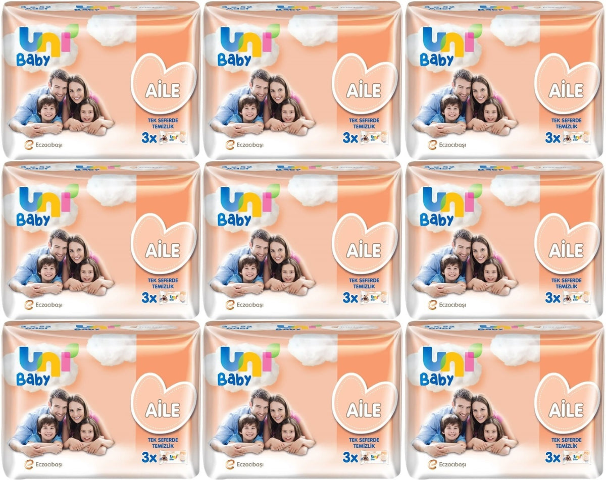 Uni Baby Islak Havlu Mendil Aile 52 Yaprak (27 Li Set) 1404 Yaprak (9PK*3)