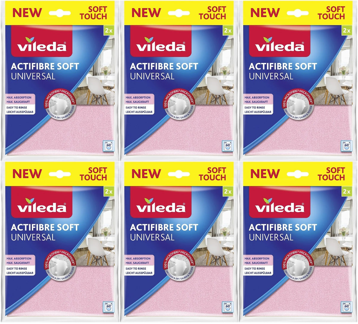 Vileda Actifibre Soft Universal New Soft Touch (Paket içi 2 Li) (6 Lı Set)