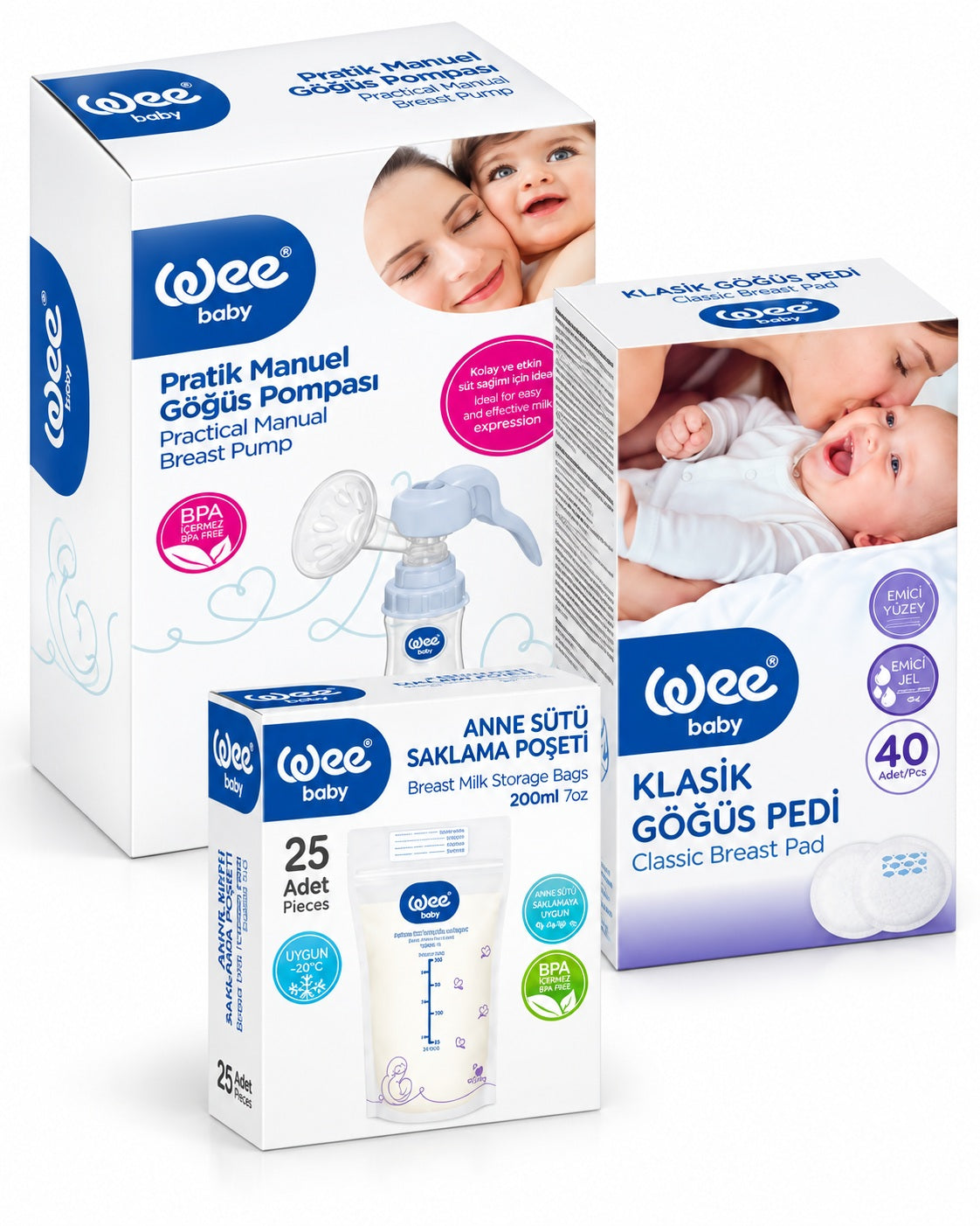 Wee Baby Avantaj Set Pratik Manuel Göğüs Pompası + Göğüs Pedi 40 Lı + Süt Saklama Poşeti 20 Li
