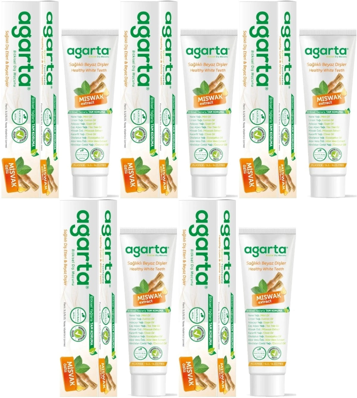 Agarta Doğal Diş Macunu 100ML Misvak özlü (5 Li Set)