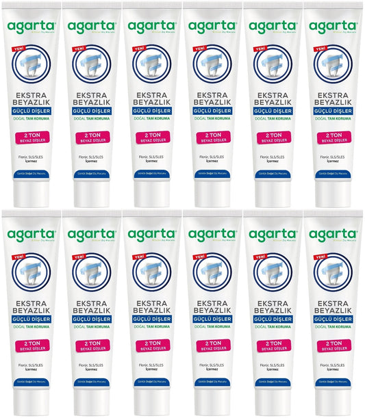 Agarta Doğal Tam koruma Diş Macunu 75 ML Ekstra Beyazlık Güçlü Dişler (Leke Önleyici) (12 Li Set)