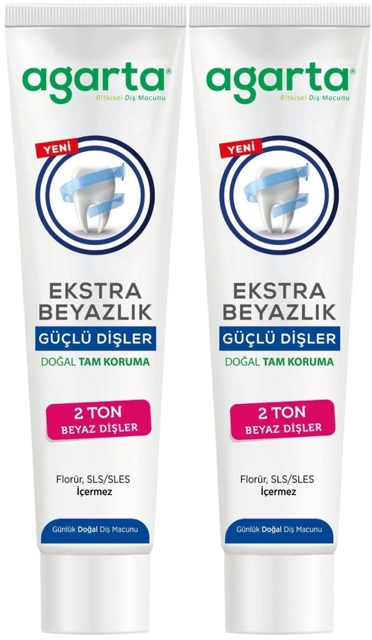 Agarta Doğal Tam koruma Diş Macunu 75 ML Ekstra Beyazlık Güçlü Dişler (Leke Önleyici) (2 Li Set)