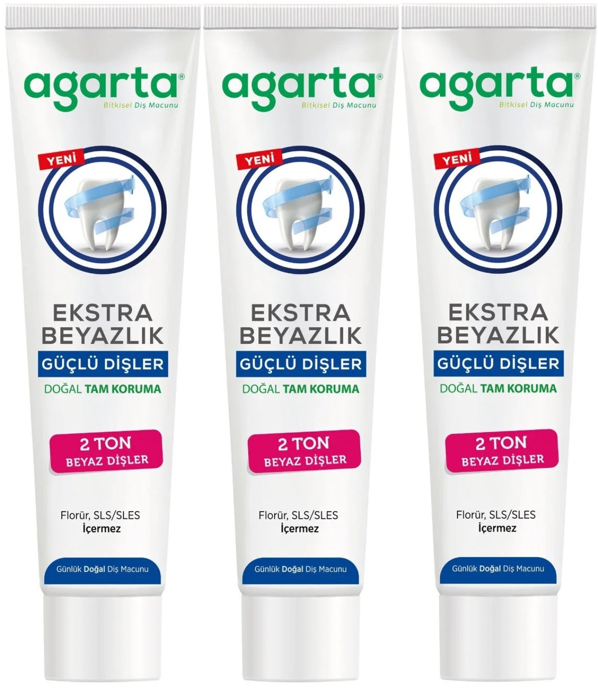 Agarta Doğal Tam koruma Diş Macunu 75 ML Ekstra Beyazlık Güçlü Dişler (Leke Önleyici) (3 Lü Set)
