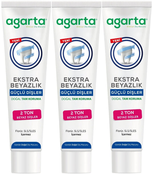 Agarta Doğal Tam koruma Diş Macunu 75 ML Ekstra Beyazlık Güçlü Dişler (Leke Önleyici) (3 Lü Set)