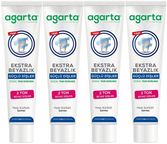 Agarta Doğal Tam koruma Diş Macunu 75 ML Ekstra Beyazlık Güçlü Dişler (Leke Önleyici) (4 Lü Set)