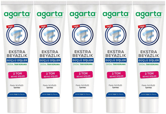 Agarta Doğal Tam koruma Diş Macunu 75 ML Ekstra Beyazlık Güçlü Dişler (Leke Önleyici) (5 Li Set)