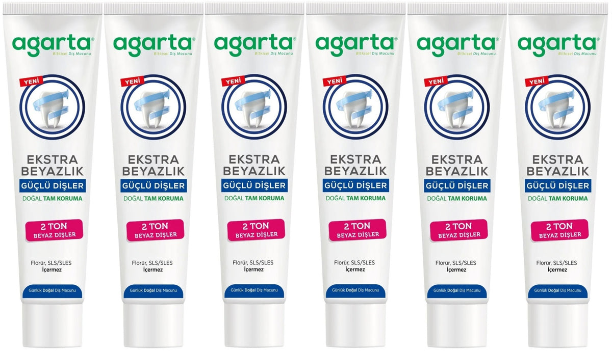 Agarta Doğal Tam koruma Diş Macunu 75 ML Ekstra Beyazlık Güçlü Dişler (Leke Önleyici) (6 Lı Set)