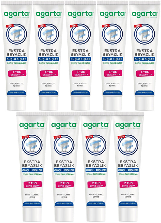 Agarta Doğal Tam koruma Diş Macunu 75 ML Ekstra Beyazlık Güçlü Dişler (Leke Önleyici) (9 Lu Set)