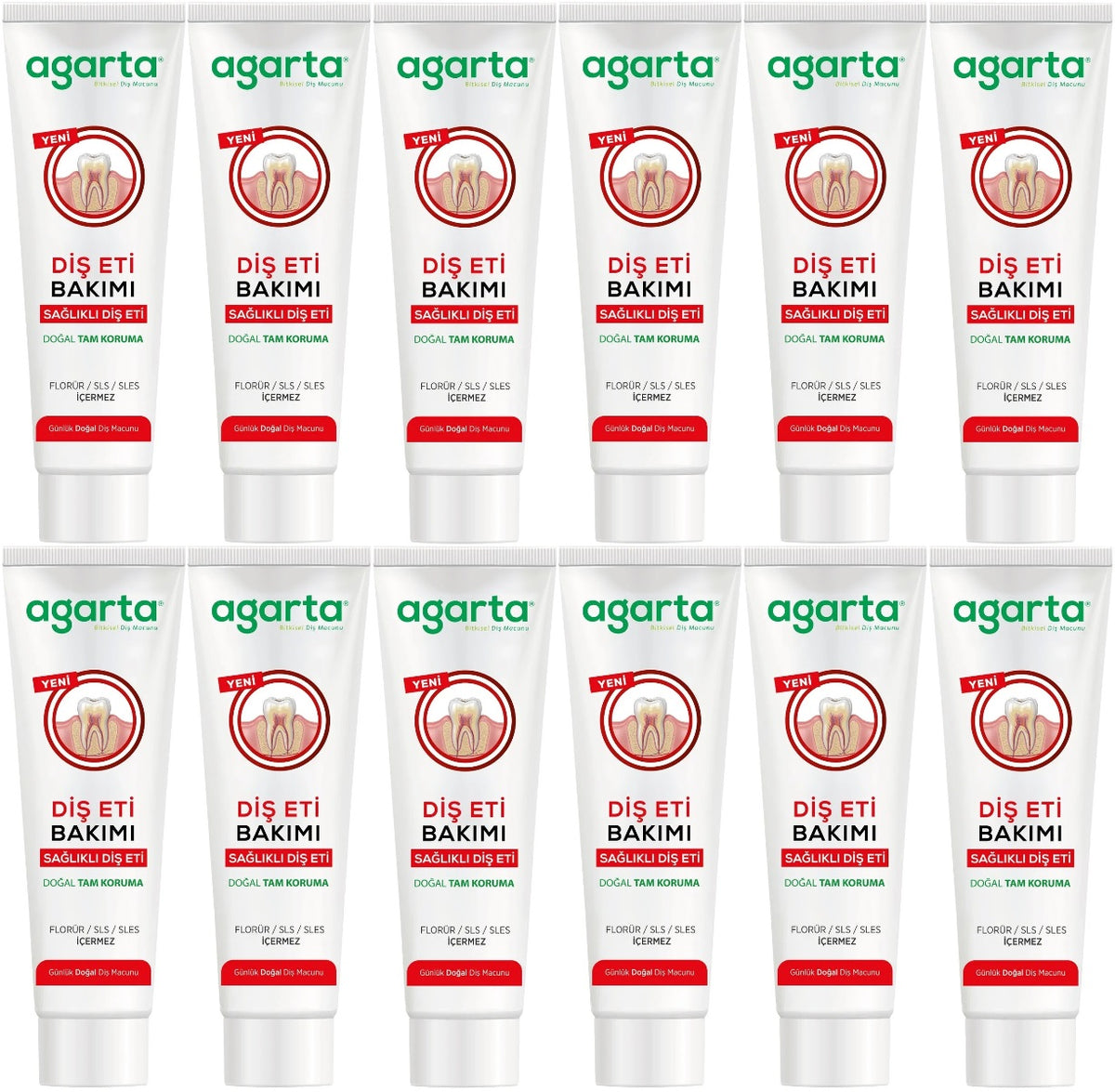 Agarta Doğal Tam koruma Diş Macunu 90 ML Diş Eti Bakımı & Plak Karşıtı (12 Li Set)