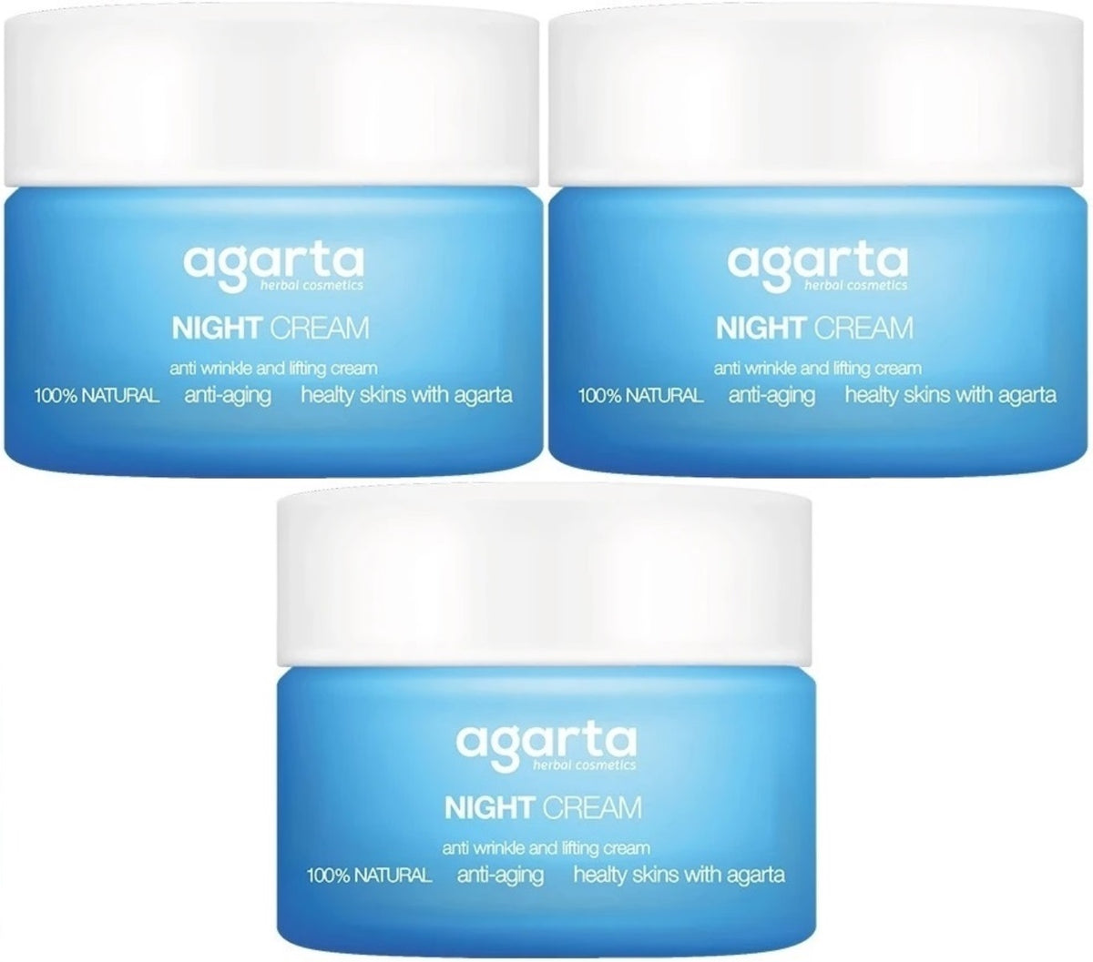 Agarta Doğal Yaşlanma Karşıtı Anti-Age Gece Kremi Su Bazlı 50ML (Kırışıklık/Sıkılaştırıcı) (3Lü Set)