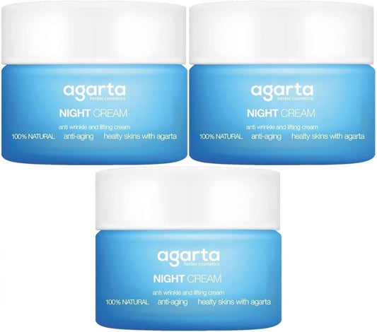 Agarta Doğal Yaşlanma Karşıtı Anti-Age Gece Kremi Su Bazlı 50ML (Kırışıklık/Sıkılaştırıcı) (3Lü Set)