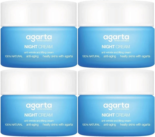 Agarta Doğal Yaşlanma Karşıtı Anti-Age Gece Kremi Su Bazlı 50ML (Kırışıklık/Sıkılaştırıcı) (4Lü Set)