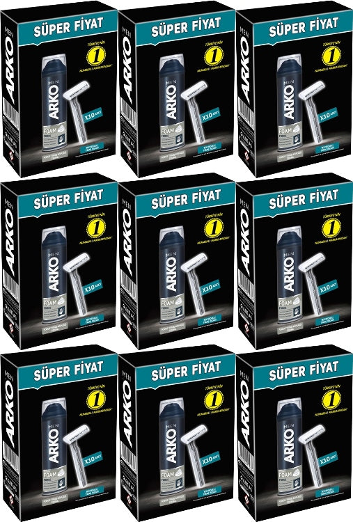 Arko Men 10 Adet Tekli Tıraş Bıçağı + Force Tıraş Köpüğü Pro 200ML (9 Lu Set)