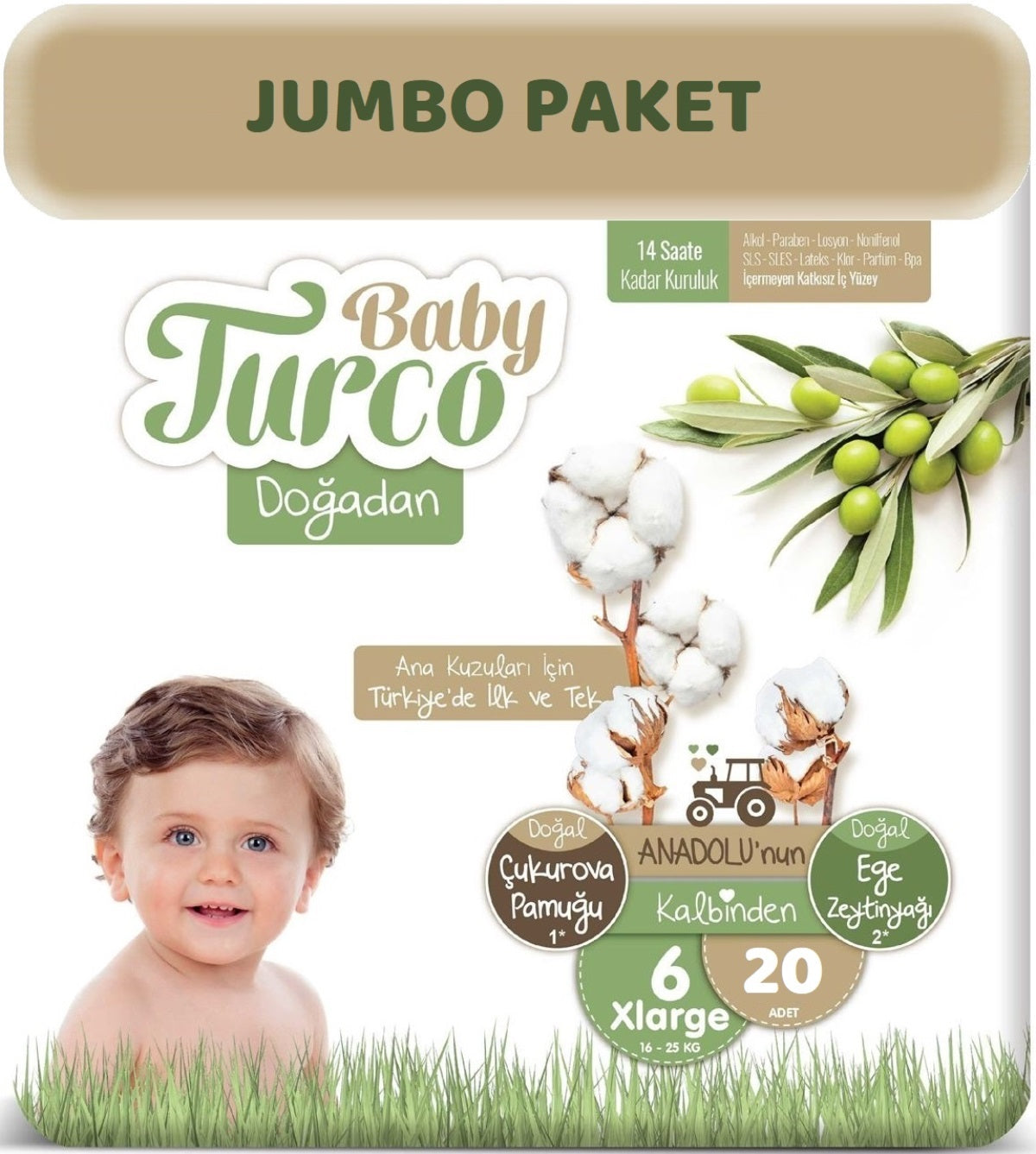 Baby Turco Bebek Bezi Doğadan 6 Beden (16+Kg) XLarge 20 Adet Jumbo Pk