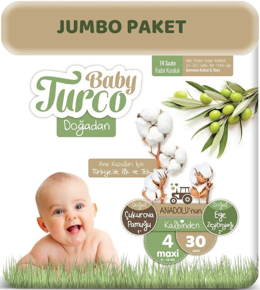 Baby Turco Bebek Bezi Doğadan 4 Beden 8-14 KG Maxi 30 Adet Jumbo Pk
