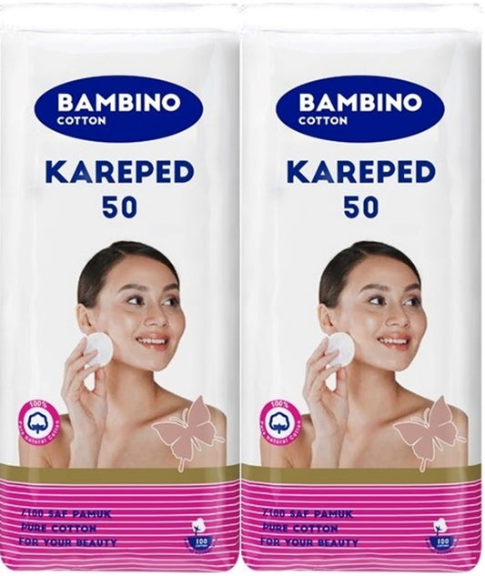Bambino Cotton Kare Makyaj ve Bebek Temizleme Pamuğu 100 Adet (Kare En-Boy 7CM) (2PK*50)
