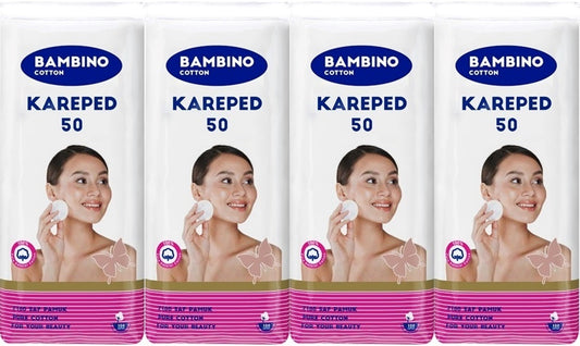 Bambino Cotton Kare Makyaj ve Bebek Temizleme Pamuğu 200 Adet (Kare En-Boy 7CM) (4PK*50)