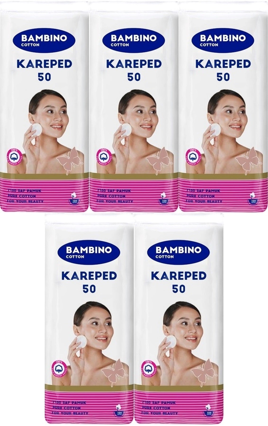 Bambino Cotton Kare Makyaj ve Bebek Temizleme Pamuğu 250 Adet (Kare En-Boy 7CM) (5PK*50)