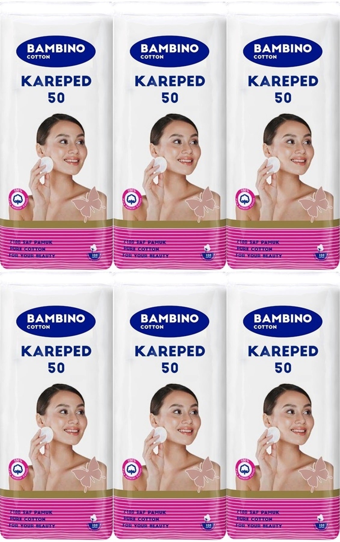 Bambino Cotton Kare Makyaj ve Bebek Temizleme Pamuğu 300 Adet (Kare En-Boy 7CM) (6PK*50)
