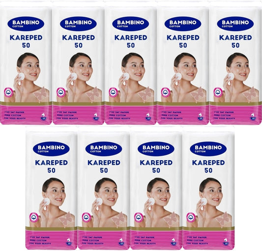 Bambino Cotton Kare Makyaj ve Bebek Temizleme Pamuğu 450 Adet (Kare En-Boy 7CM) (9PK*50)