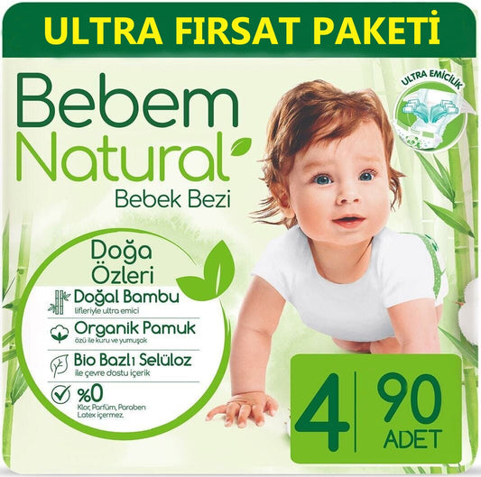 Bebem Bebek Bezi Natural 4 Beden 7-14 KG Maxi 104 Adet Ultra Fırsat Pk