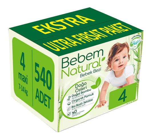 Bebem Bebek Bezi Natural 4 Beden 7-14 KG Maxi 624 Adet Ekstra Ultra Fırsat Pk