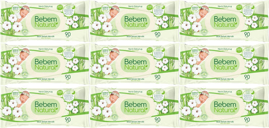 Bebem Natural Islak Bebek Mendili Narin Dokunuş / Yenidoğan 90 Yaprak Plastik Kapaklı 9 Lu Set