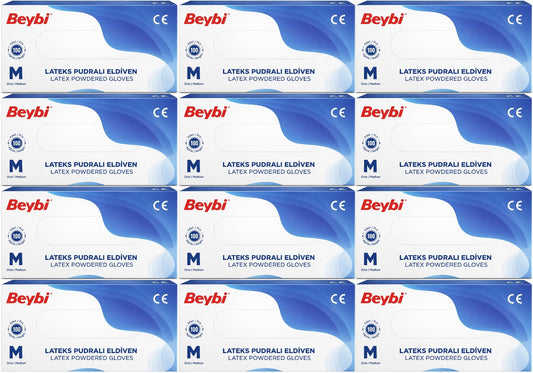 Beybi Lateks Pudralı Muayene Eldiveni M - Medium - Orta 1200 Lü Set