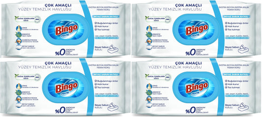 Bingo Clean Yüzey Temizlik Havlusu 96 Yaprak Beyaz Sabun Plastik Kapaklı (4 Lü Set) 384 Yaprak