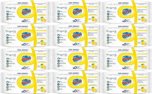 Bingo Clean Yüzey Temizlik Havlusu 96 Yaprak Limon Kokulu Plastik Kapaklı (12 Li Set) 1152 Yaprak