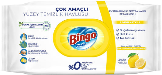 Bingo Clean Yüzey Temizlik Havlusu 96 Yaprak Limon Kokulu Plastik Kapaklı
