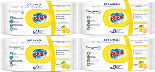 Bingo Clean Yüzey Temizlik Havlusu 96 Yaprak Limon Kokulu Plastik Kapaklı (4 Lü Set) 384 Yaprak