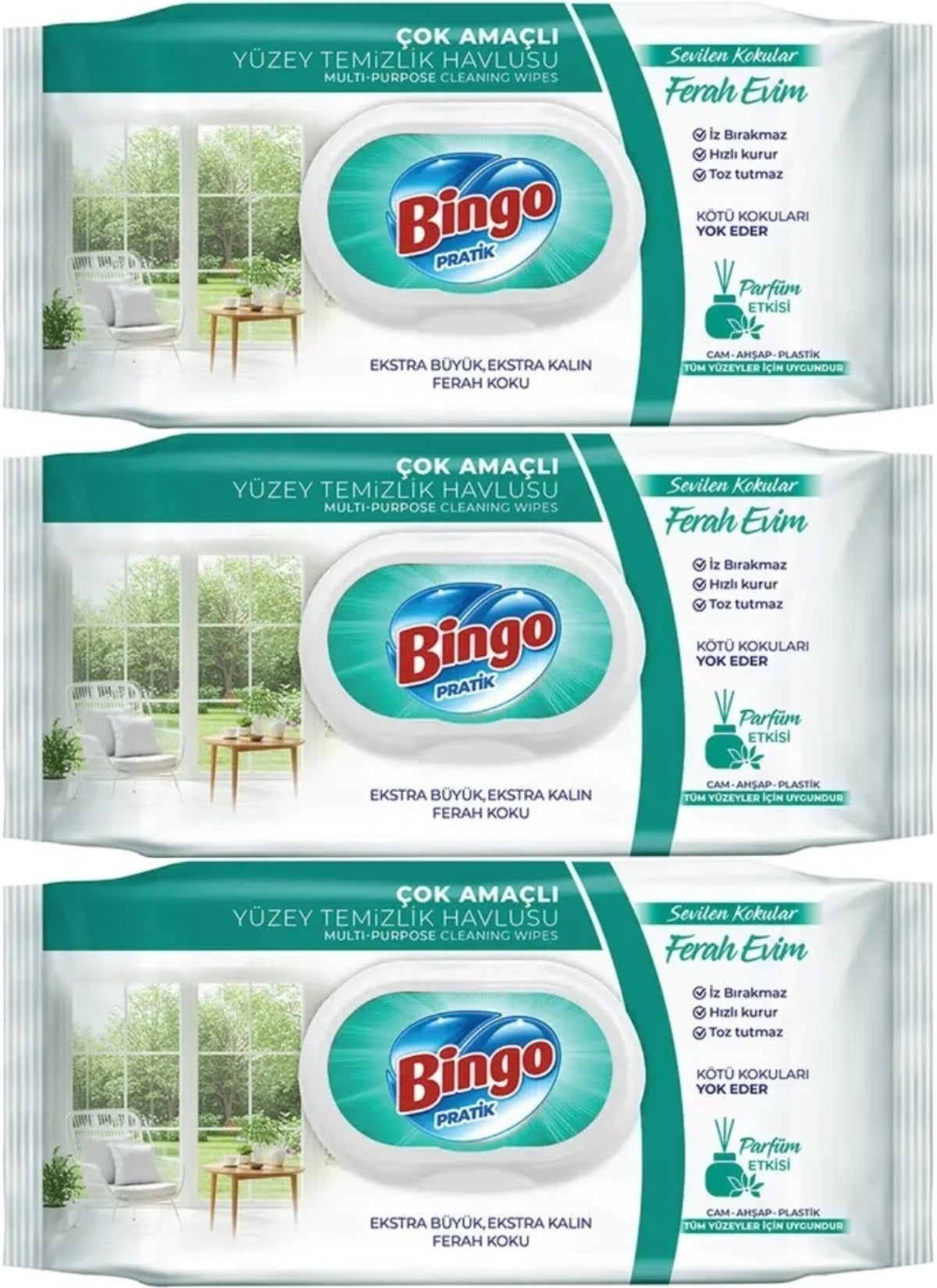 Bingo Clean Yüzey Temizlik Havlusu 96 Yaprak Sevilen Kokular Ferah Evim (3 Lü Set) 288 Yaprak