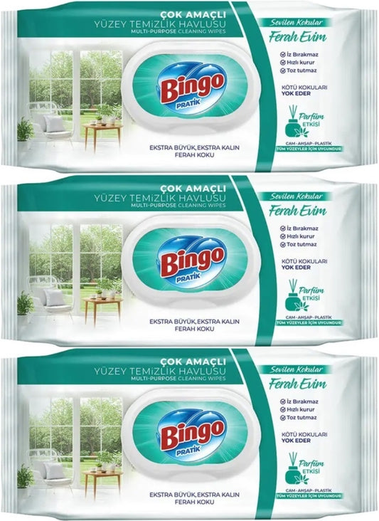 Bingo Clean Yüzey Temizlik Havlusu 96 Yaprak Sevilen Kokular Ferah Evim (3 Lü Set) 288 Yaprak