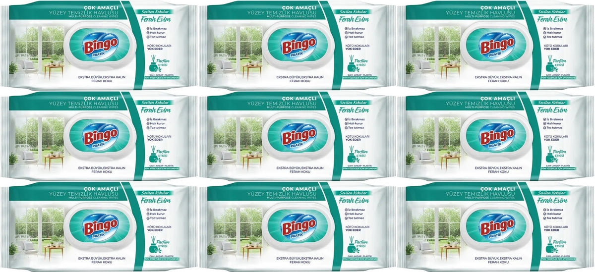 Bingo Clean Yüzey Temizlik Havlusu 96 Yaprak Sevilen Kokular Ferah Evim (9 Lu Set) 864 Yaprak